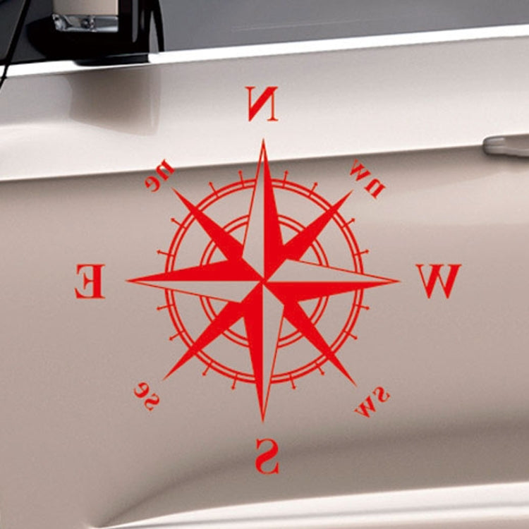 Red compass rose car body sticker with N E S W directions and compass ring