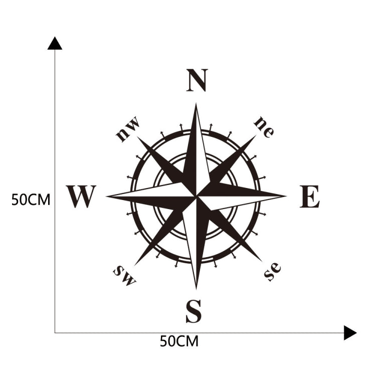 Compass rose car sticker size chart showing 50cm height and width