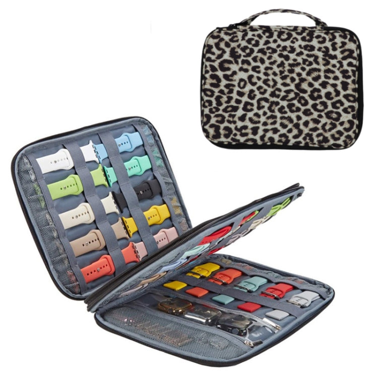Apple Watch storage bag with long strap, yellow leopard open organizer with band slots