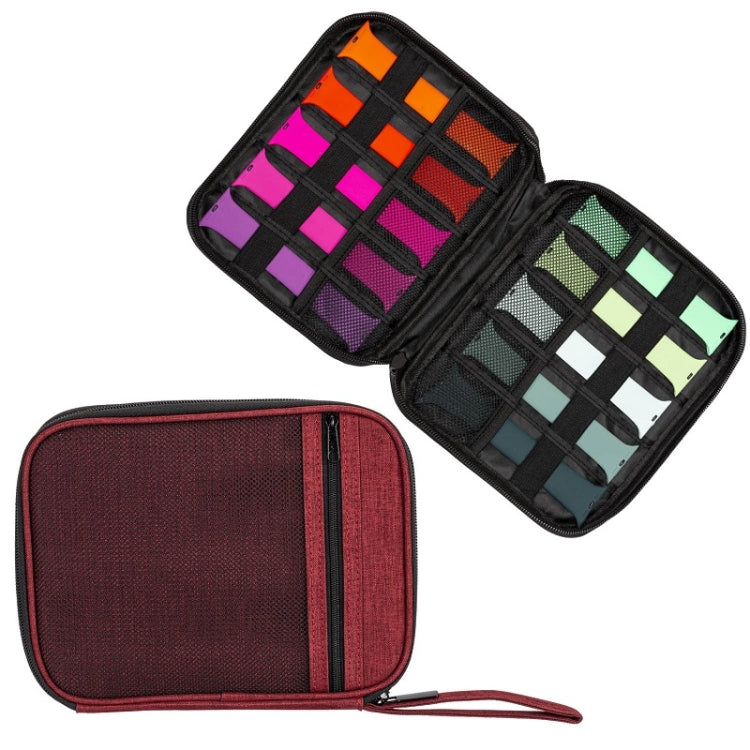 Portable mesh storage bag with elastic loop organizer panels, black trim, multi-color grid.
