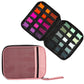 Portable mesh storage bag with zipper, pink fabric case and divided organizer interior.