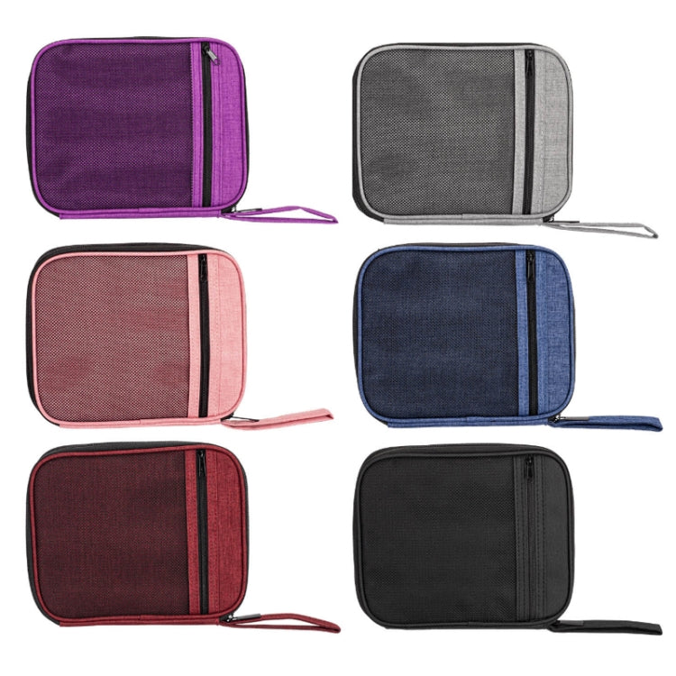 Set of portable mesh storage bags in purple, gray, pink, navy, maroon, and black.