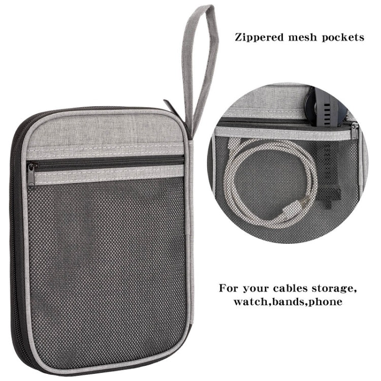 Gray portable mesh storage bag with zipper and zippered mesh pockets for small accessories.