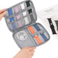 Gray open organizer bag with multiple watch straps and cable compartments