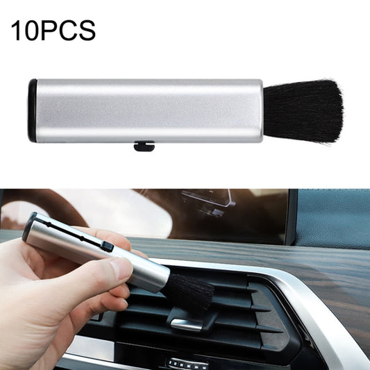 Car air vent telescopic cleaning brush set, silver body with soft black bristle head