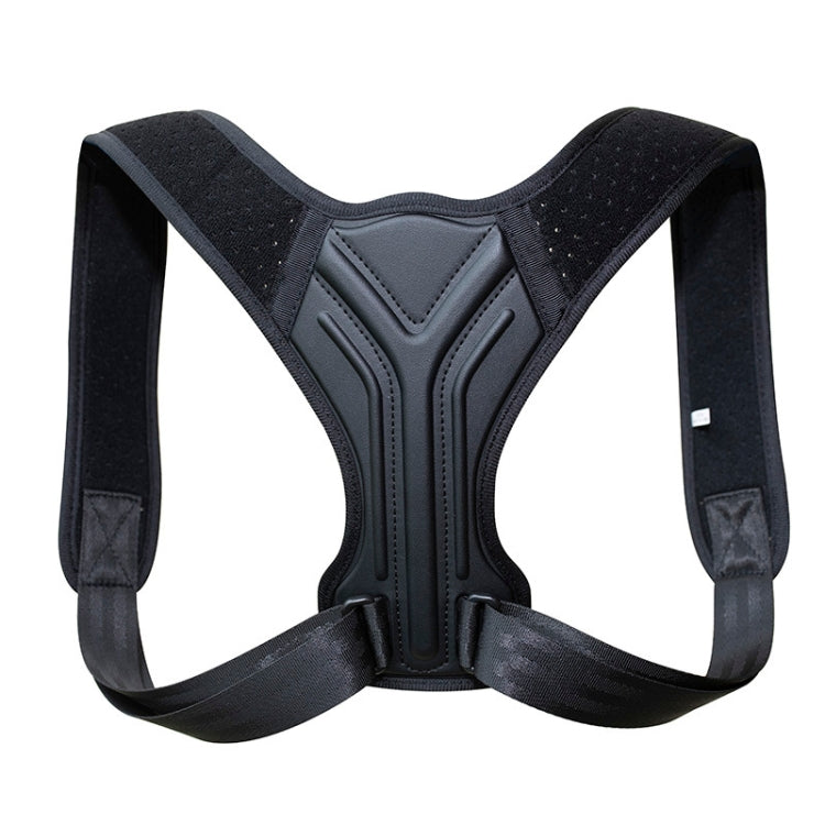 Black posture correction belt with vented center support panel and adjustable straps