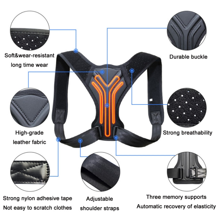 Black breathable posture correction belt with adjustable straps and padded Y-back brace