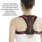 Black Y-back posture correction belt with red brace detailing and adjustable front buckle