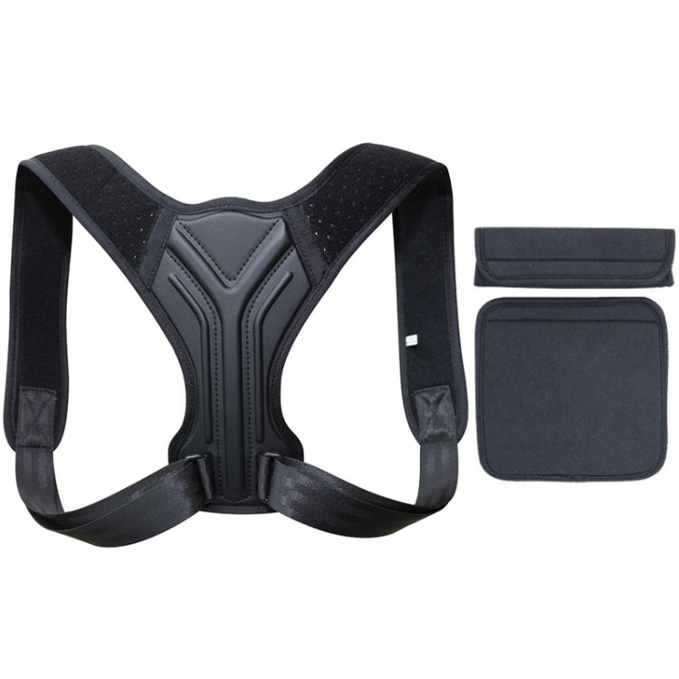 Black posture correction belt with removable dark gray shoulder pads and back support panel