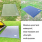 Green and blue waterproof picnic ground mats with corner grommets and tie points