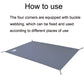 Dark blue waterproof picnic ground mat laid flat with corner stakes