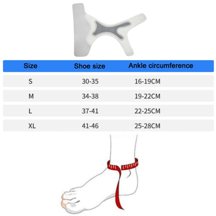 Compression ankle strap size chart with foot illustration and strap diagram