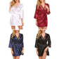 Satin lace nightgowns in white, red, blue, and black with tie waist and 3/4 sleeves