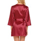 Red satin kimono nightgown with tie waist and three-quarter sleeves (back)
