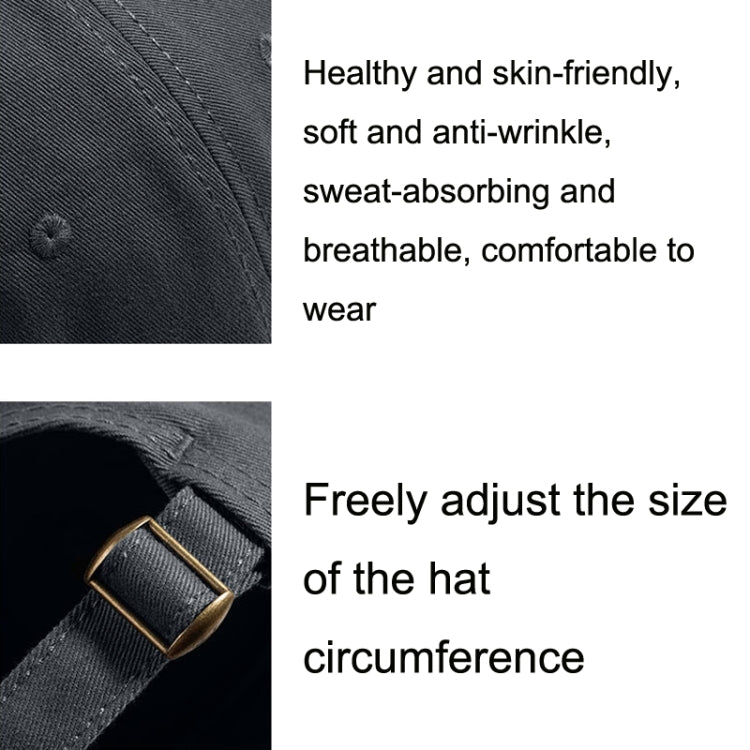 Black baseball cap fabric with adjustable strap and metal buckle