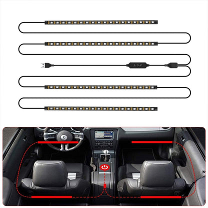 RGB car USB footwell LED light strips set, with red glow along the floor
