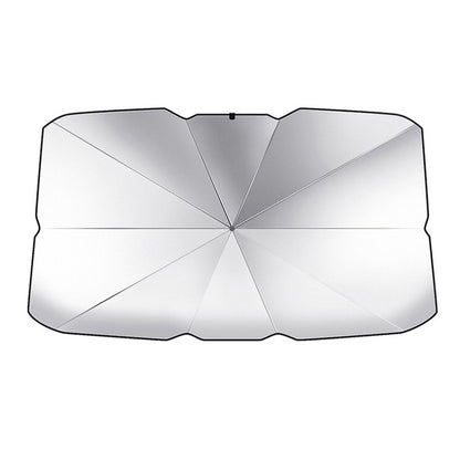 Car windshield thermal insulation parasol, silver reflective folding cover with center hub