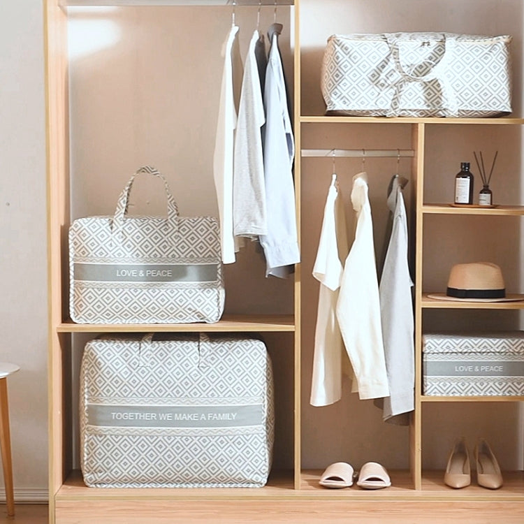Geometric gray-and-white hanging clothes organizer with multiple storage panels and loops