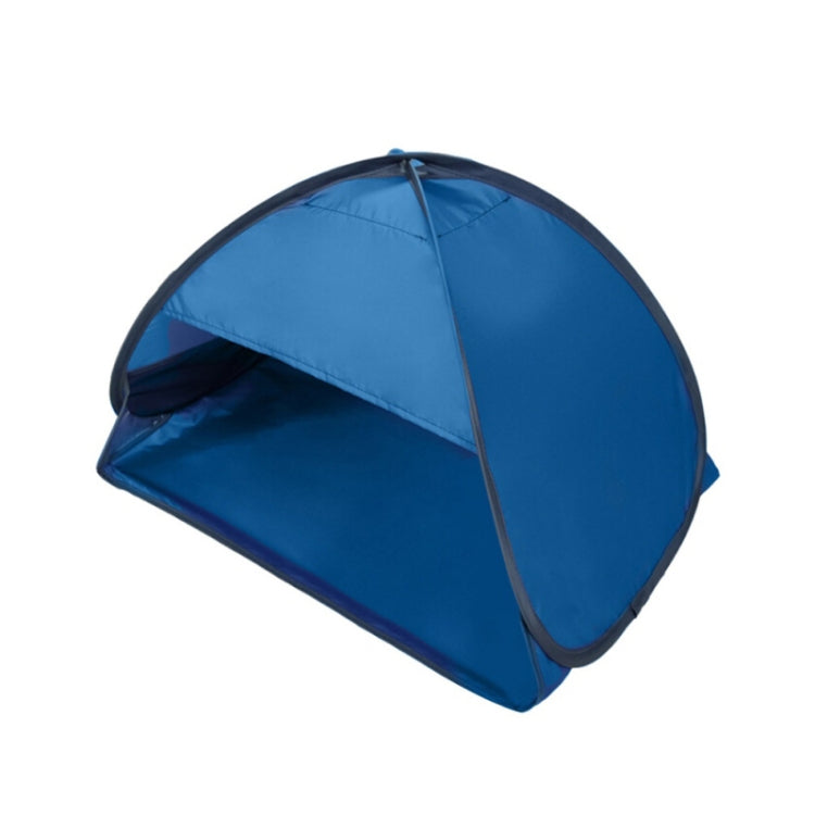 Blue pop-up sunshade tent with arched canopy and open side entrance