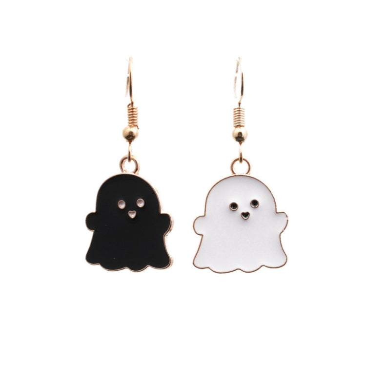 Pair of ghost charm earrings: black and white silhouettes with gold-tone hooks and face detail.