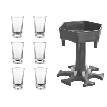 Gray hexagon wine dispenser with 6 clear shot cups
