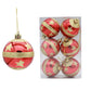 Set of 6 red 6cm Christmas ball ornaments with gold stripe details and gold caps