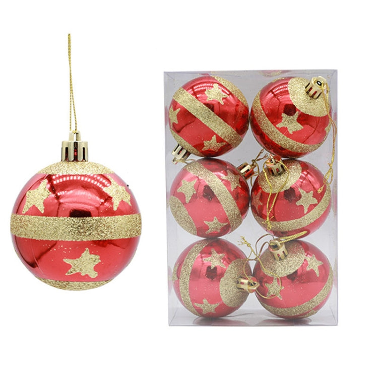Set of 6 red 6cm Christmas ball ornaments with gold stripe details and gold caps