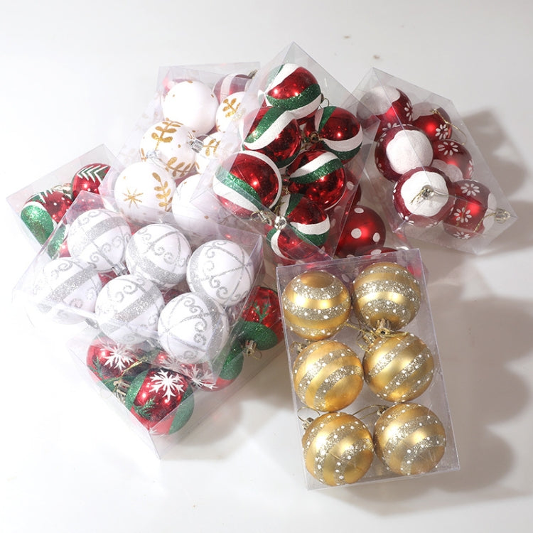 Assorted 6cm Christmas ball decoration props in clear packs, red green white gold