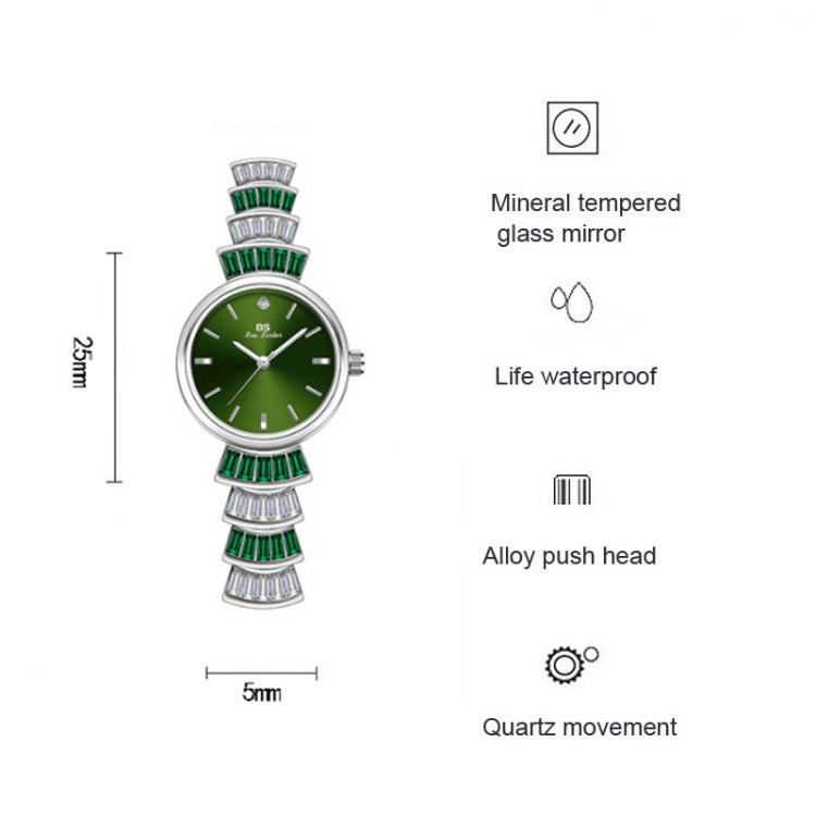 Green dial ladies wrist watch with mineral glass mirror, water resistance, and quartz movement