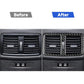 Car air outlet trim sticker covering two rectangular vents with carbon-fiber pattern