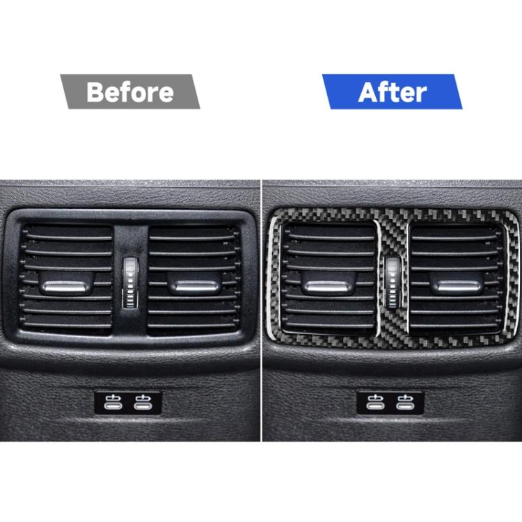 Car air outlet trim sticker covering two rectangular vents with carbon-fiber pattern