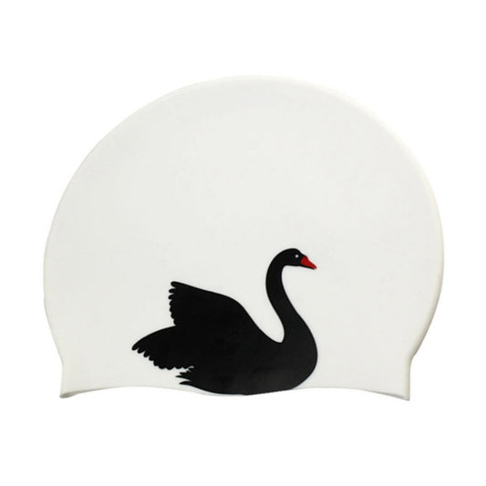 Hy08 Cute Cartoon Print Silicone Swimming Cap, Spec:, Black Swan, Little Squirrel, Princess Cat, Cavaliers cat, White Pig, Pink Pig, Strawberry, Pink Blossom, Deep Blue