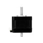 Stepper motor top view with metal output shaft and black cylindrical coil body