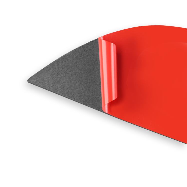 Carbon fiber-look door storage panel sticker with glossy red protective backing