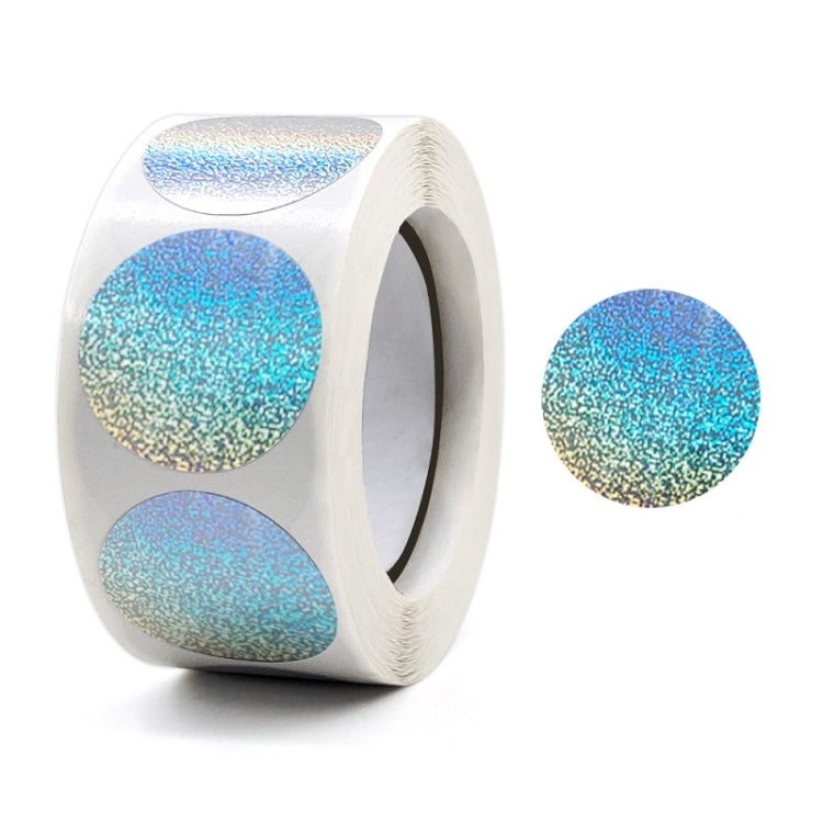 Decorative 25mm round seal stickers roll with light blue holographic circles