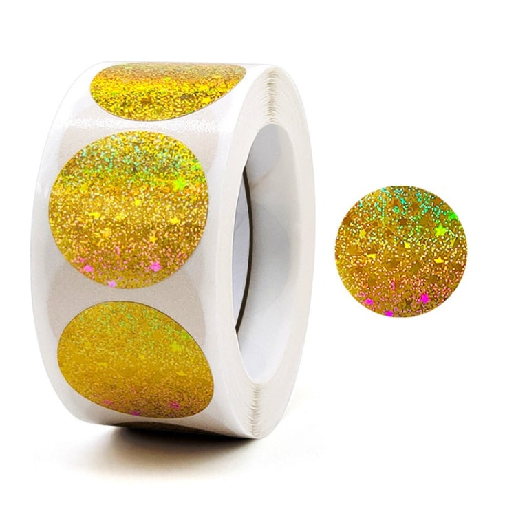 Decorative 25mm round seal stickers roll with gold-green glitter circles