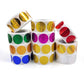 Decorative envelope seal sticker rolls with colorful round holographic designs, 25mm