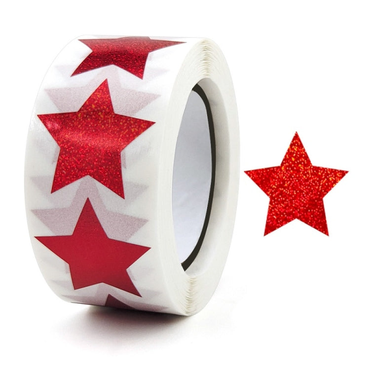 Star-shaped gift wrap seal stickers roll with red glitter stars