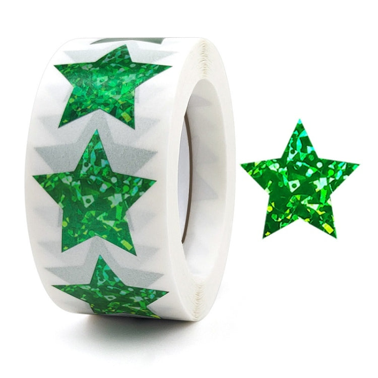 White roll of star sealing stickers with green glitter stars, 25mm size