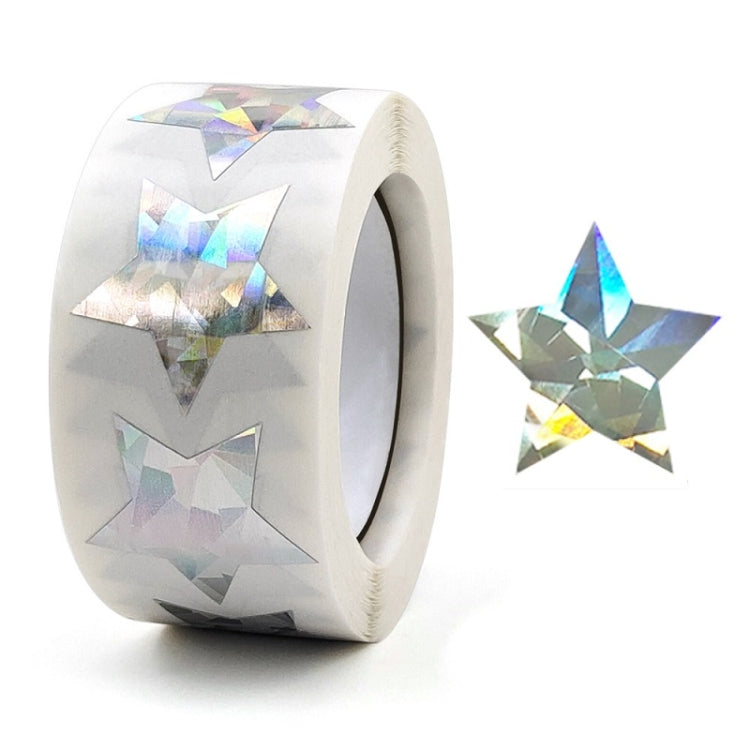 White roll of star sealing stickers with multicolor holographic stars, 25mm size