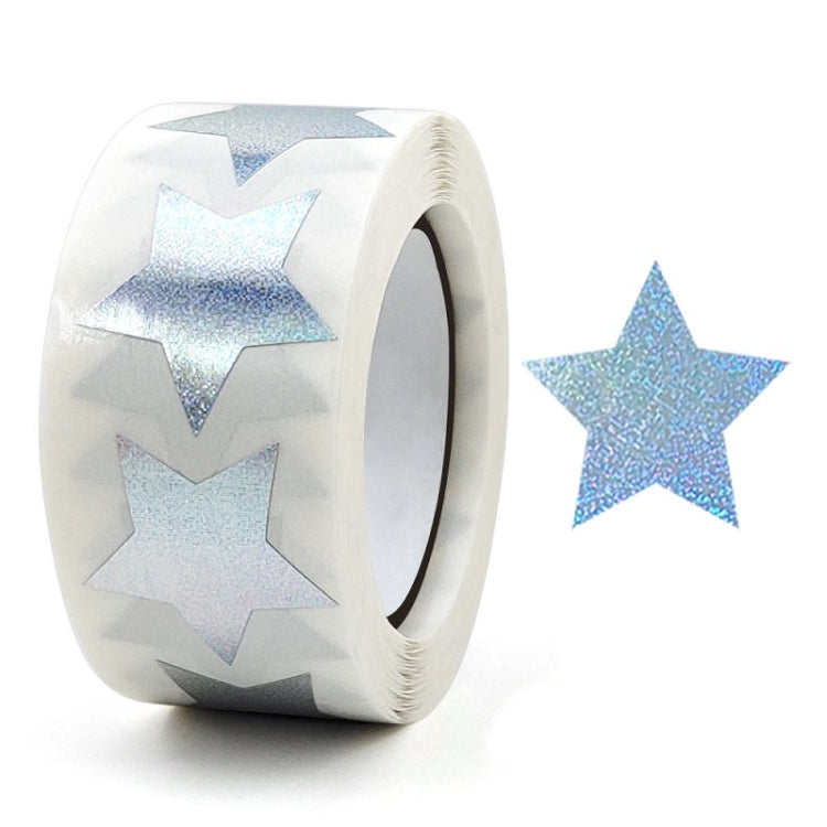 White roll of star sealing stickers with light blue glitter stars, 25mm size