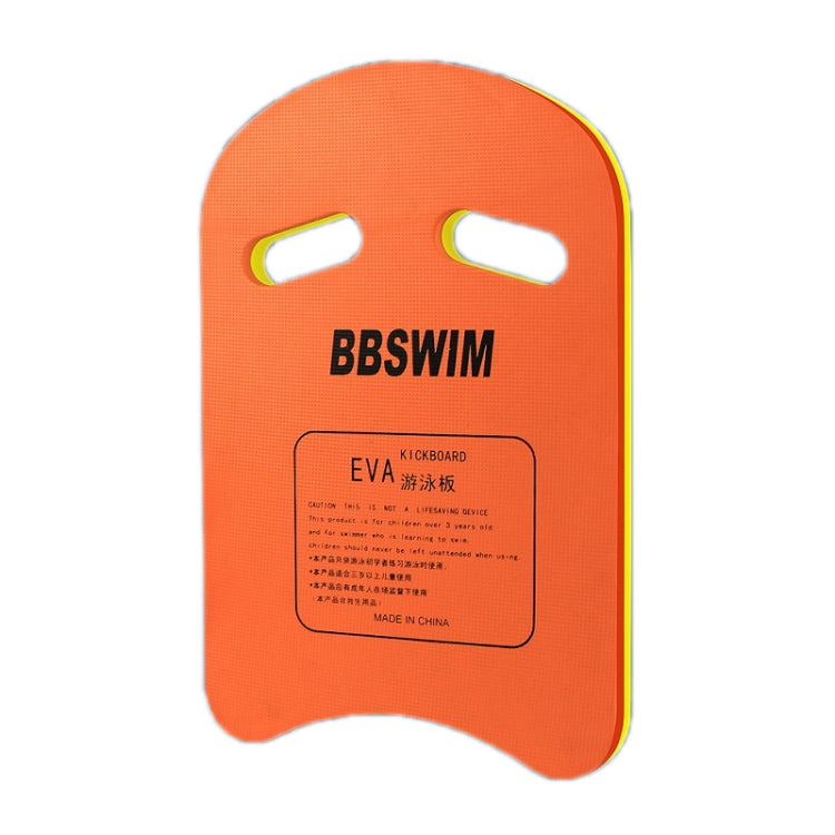 Orange U-shaped EVA floating kickboard with two hand slots and BBSWIM logo