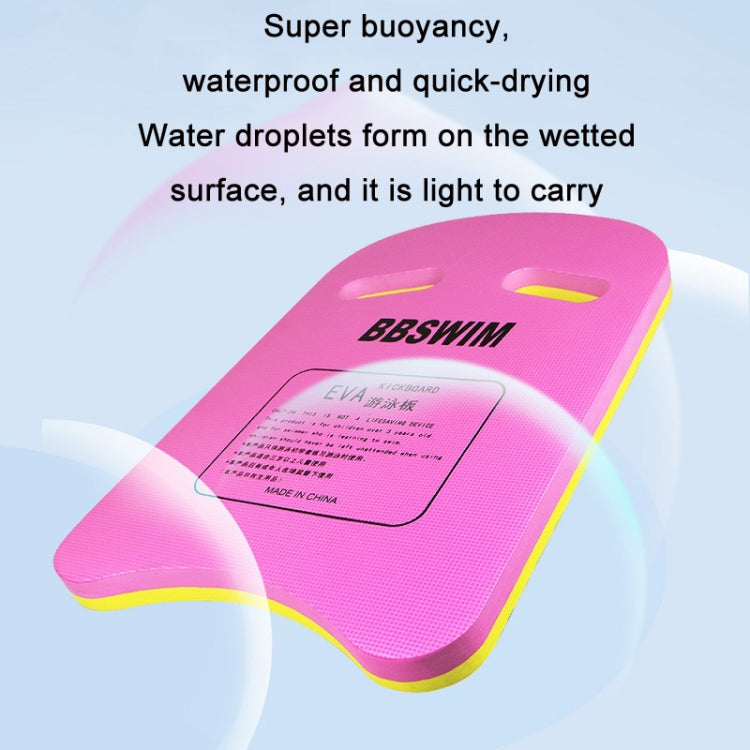 Pink U-shaped EVA floating kickboard with two hand slots and BBSWIM logo