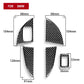 Carbon-fiber LHD door storage box panel sticker set with measurements for front and rear pieces