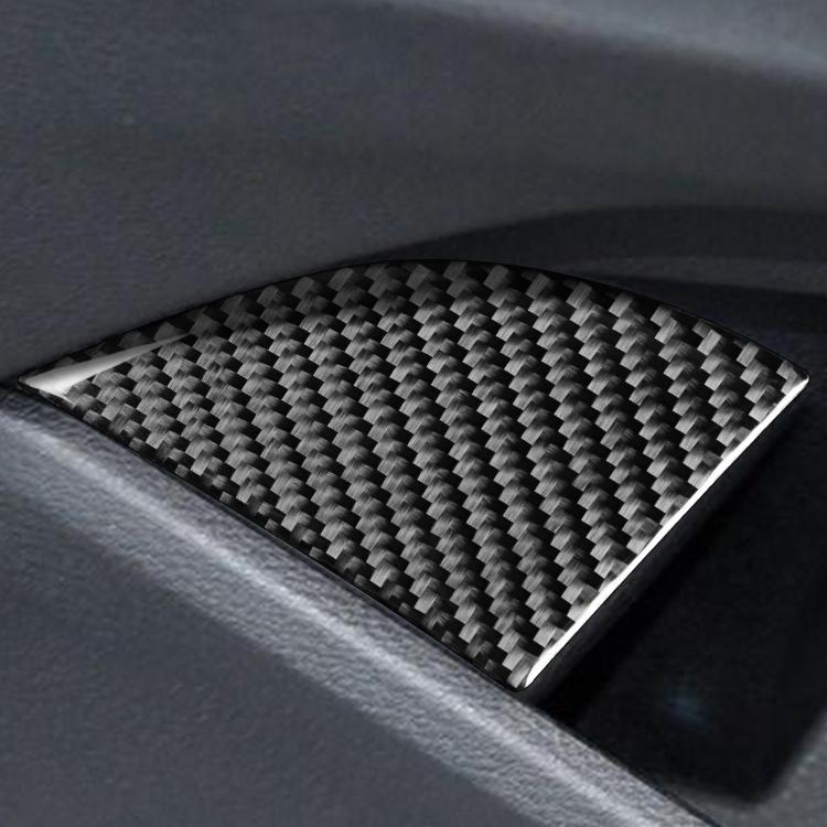 Carbon-fiber door storage box insert sticker, close-up of black weave panel