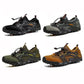 Four-color set of outdoor water shoes: black, gray, green, and brown with lace-up style
