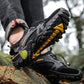 Black hiking outdoor sandals, laced upper with yellow treaded sole