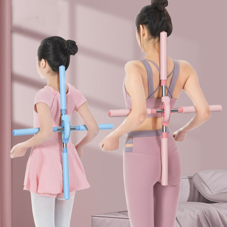 Open-shoulder posture corrector sticks used by standing kids, pink and blue