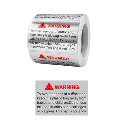 Gray warning sealing sticker roll, 40x60mm, with red WARNING text and icons