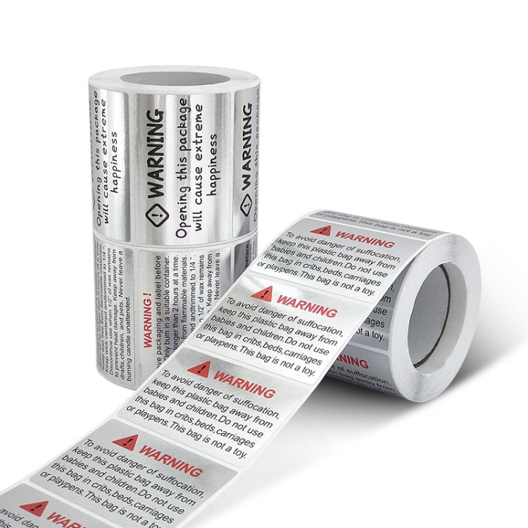 Gray warning sealing sticker roll and strip, 40x60mm, red WARNING safety labels